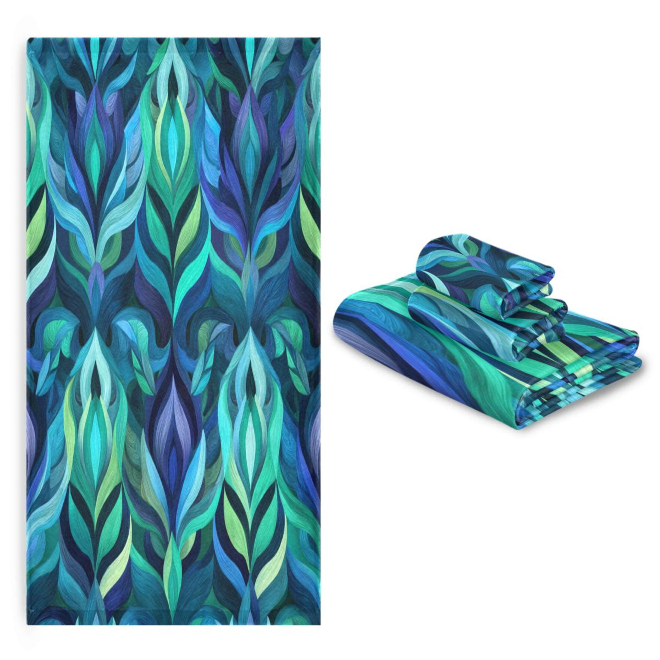 3 Piece Bath Towels Set Bath Towel, Hand Towel and Face Towel for Bathroom, Gym, Hotel Elegant Blue Abstract Shapes