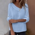 thumbnail image 2 of Olyvenn Women Cotton Linen Tops Causal Summer Shirts Rolled Sleeve Asymmetrical Neck T Shirts Solid Loose Blouses for Daily Sky Blue L, 2 of 9