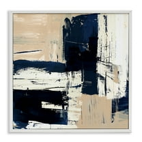 Stupell Industries Expressive Blue Tan Shapes Abstract Painting White Framed Art Print Wall Art, 17 x 17