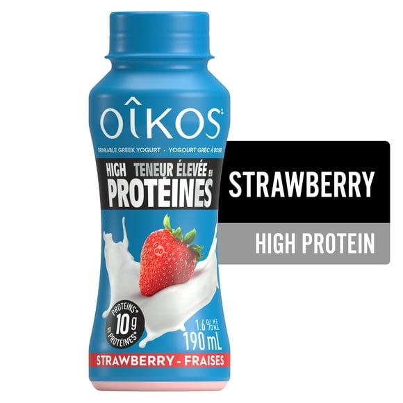 Oikos Drinkable Greek Yogurt High Protein, Strawberry, 10g Protein, 190ml