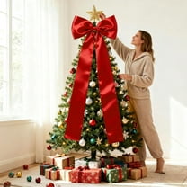 5.25FT Big Red Christmas Bow for Christmas Tree, 23.6x63 Inch Large Bow Ornament, for Home Wall Outdoor Indoor Party Crafts Christmas Decorations