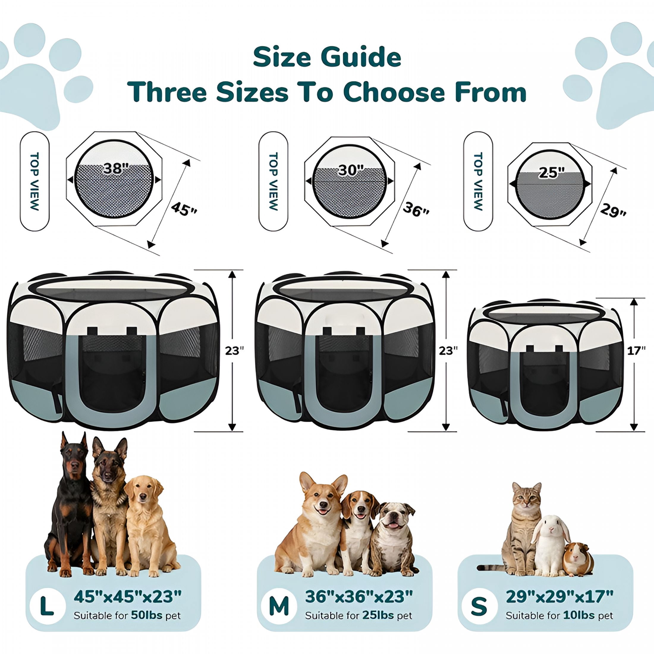 XIBUFE Dog Cat Playpen,Portable Puppy Pet Crate Indoor for Small Dogs Cats Rabbits,Foldable Dog Cage Enclosure for Outdoor,Pop Up Dogs Tent Kennel with Carrying Case,Grey