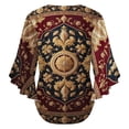 thumbnail image 6 of Gold And Red Ornate Floral Pattern Women's V-Neck Blouse With 3/4 Ruffled Bell Sleeves Casual Top Ladies Blouses, 6 of 7