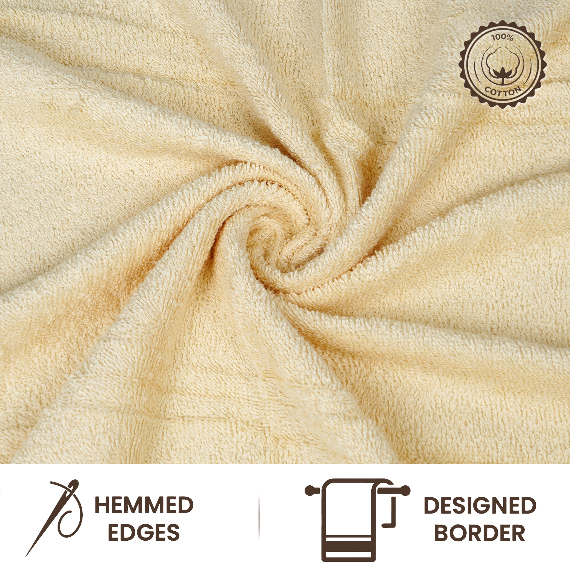 Casa Lino 6Pc Hand Towels for Gym & Spa (24" x 16") 100% Cotton, 400GSM, Ultra Soft & Absorbent (Cream)