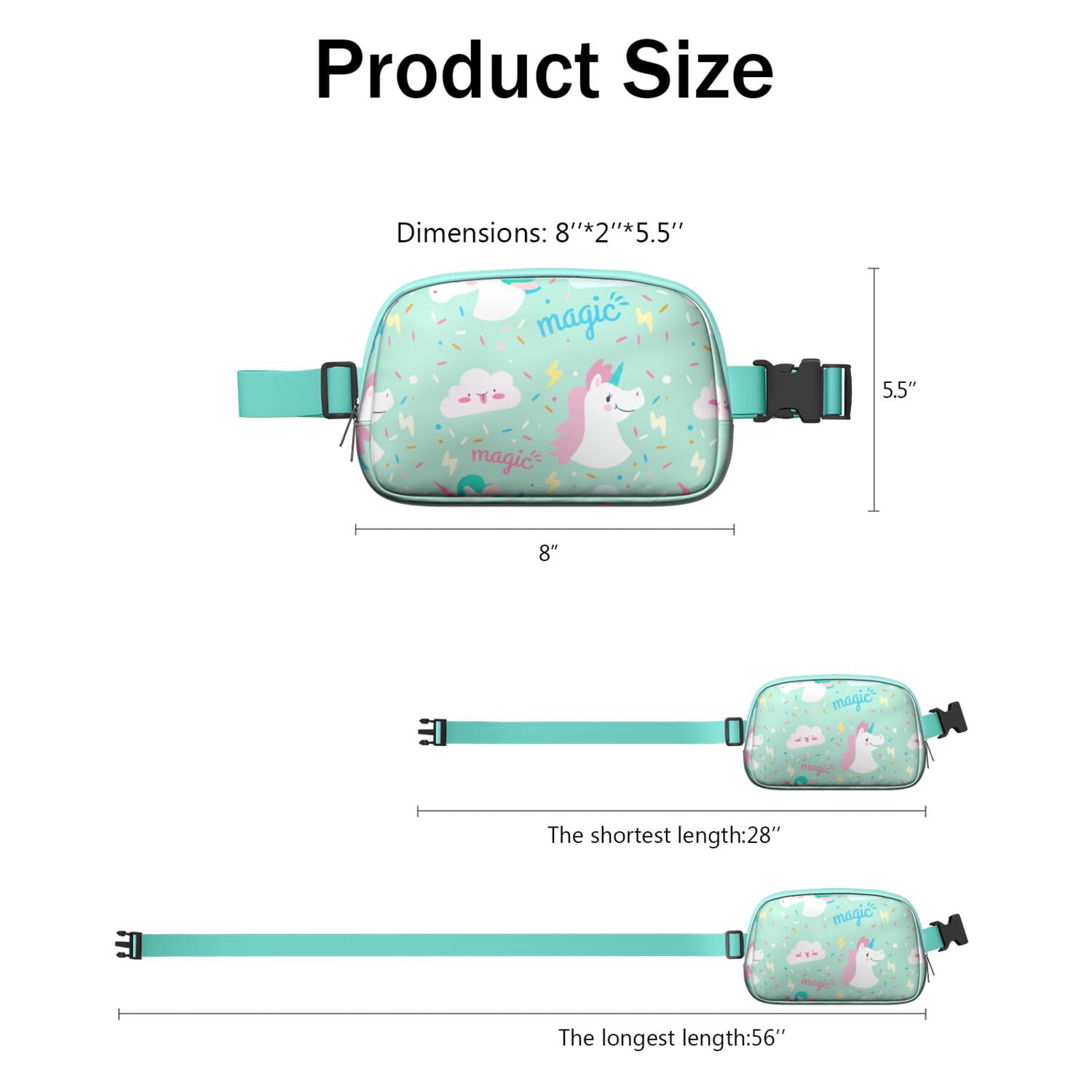 Cute Unicorn Sling Bag for Women – Rainbow Cartoon Pattern Belt Bag with Durable Buckle, Water-Resistant Fabric, and Organized Compartments