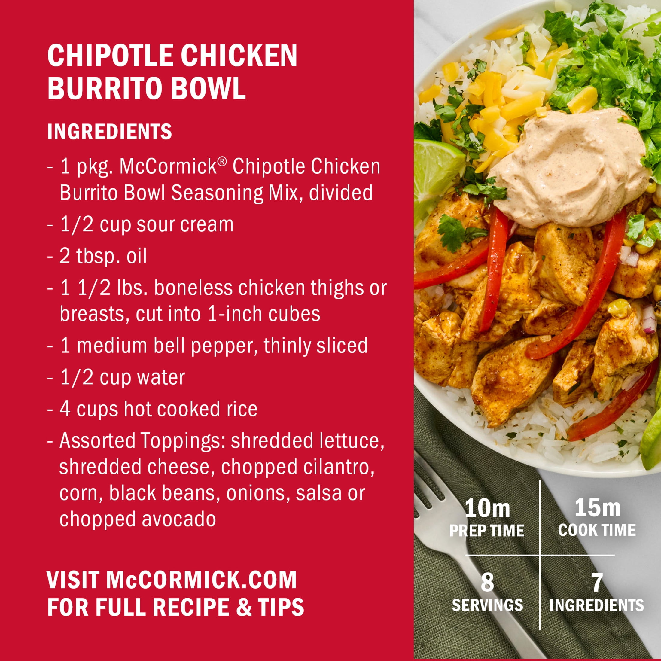 (6 pack) McCormick Chipotle Chicken Burrito Bowl Seasoning Mix, 1.5 oz Packet