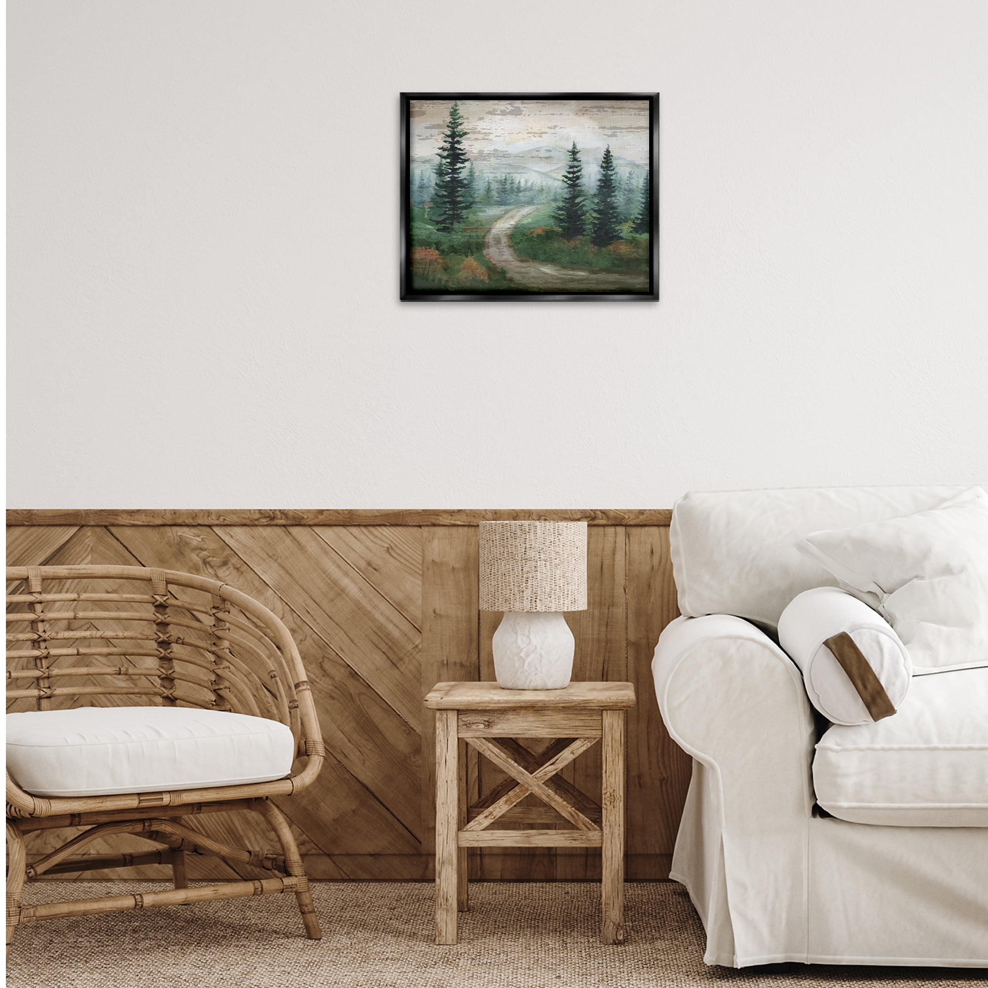 Stupell Industries Path Through Wilderness Landscape & Nature Painting Black Floater Framed Canvas Art Print Wall Art, 21 x 17