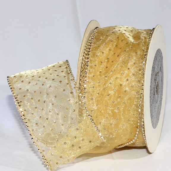 The Ribbon People Shimmering Gold Semi Sheer Brooklyn Wired Edge Craft Ribbon 3" x 20 Yards