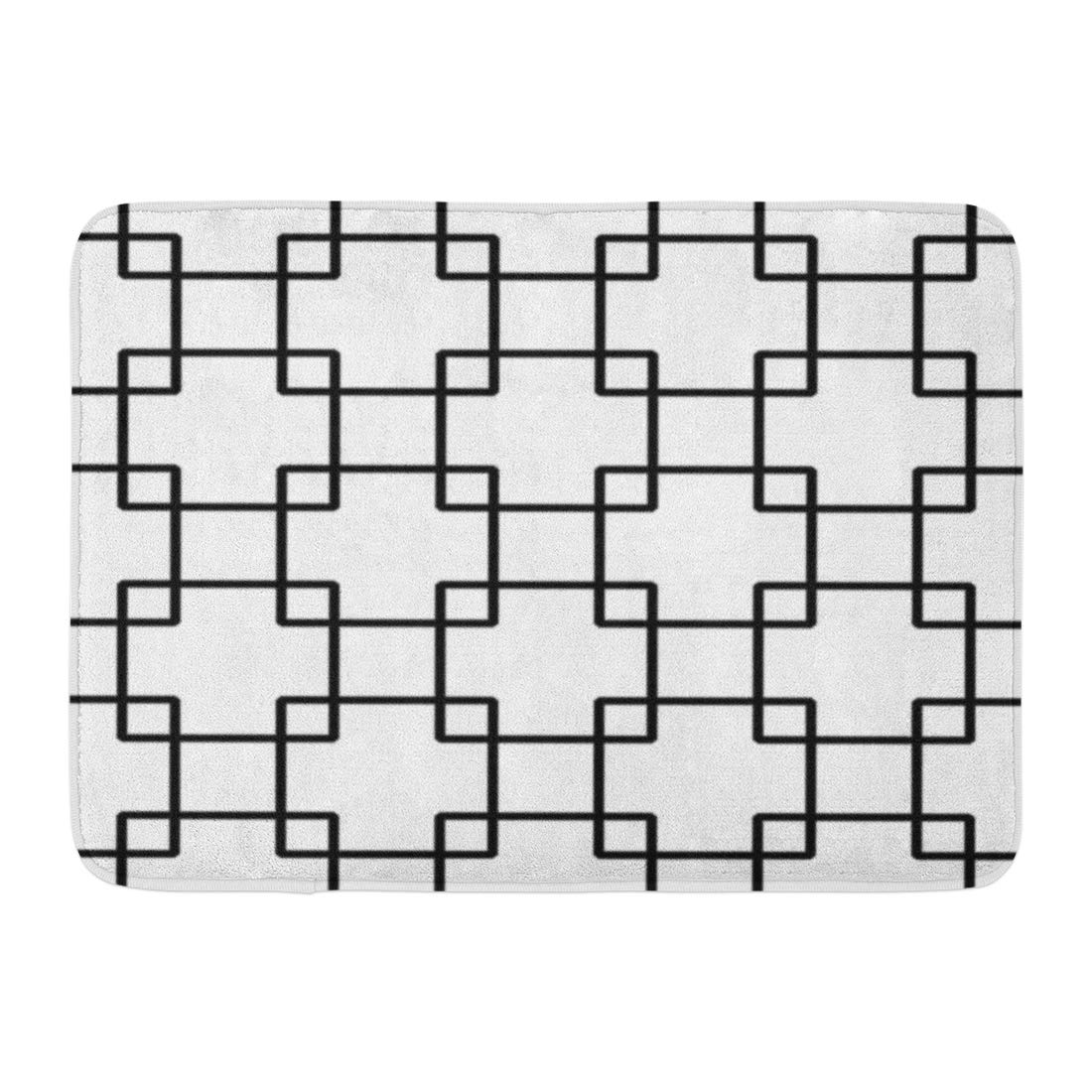 GODPOK Retro Black Geometric Squares Pattern White Line Curve Rug