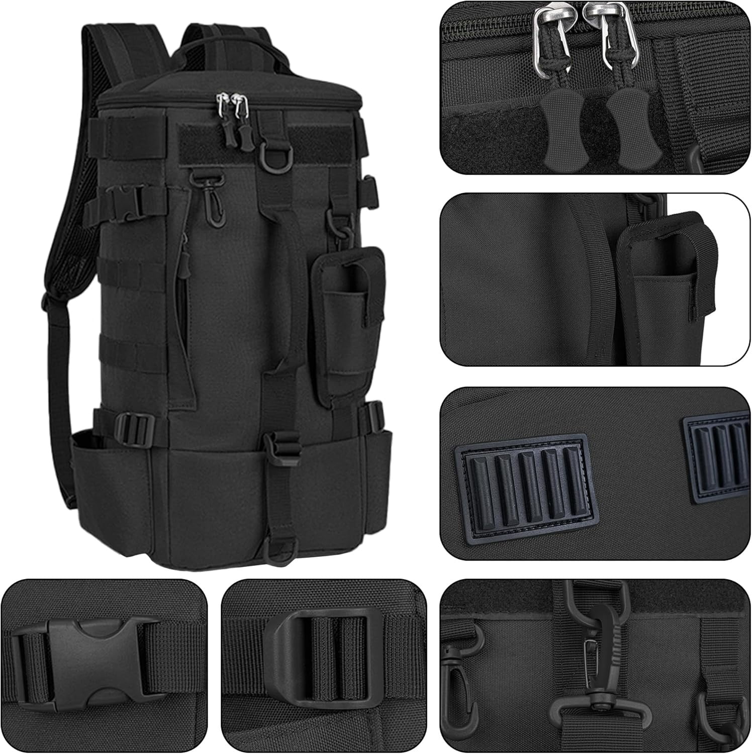 Fishing Backpack Tackle Bag, Kvago Fishing Bag Shoulder Bag with Rod Holders, Storage Bag for Outdoor Activities, Fishing, Camping, Hiking, Cycling (8.27 x 6.69 x 16.93 in, Black)