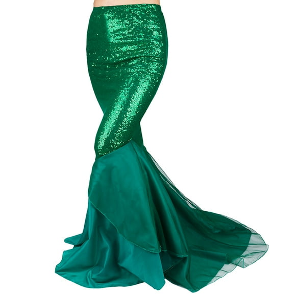 Gupgi Women Halloween Cosplay Costume Party Sequins Mermaid Tail Green Skirt