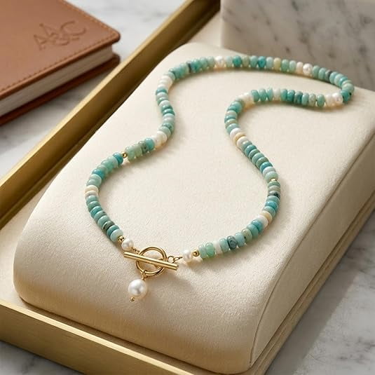 Handmade Beaded Necklace, natural stone and Beads Necklace for Women, Versatile Layering Accessory for Daily Wear and Gifting (A)