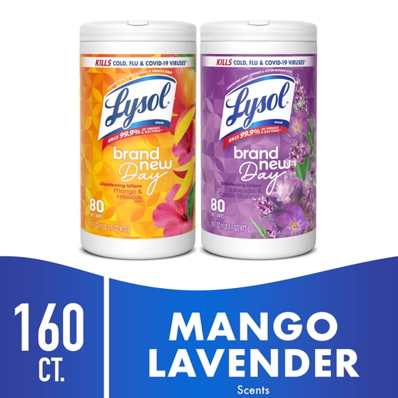 Lysol® Disinfecting Wipes - (1 Brand New Day™ Lavender & Cotton Blossom   1 Brand New Day™ Mango & Hibiscus) 3/(2x80) Ct.