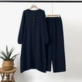 thumbnail image 3 of New Women's Round Neck Puffy Sleeve Shirt Side Seam Decoration Wood Button Fashion Casual Suit Wedding Dress for Guest Women Cicada Suit plus Size Dresses All Two Piece Set for Women Party Dresses for, 3 of 4
