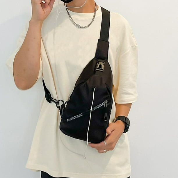 Bolso bandolera para hombre y mujer | Mochila cruzada con orificio para auriculares | Mochila de pecho para viajes, senderismo, escuela y actividades al aire libre