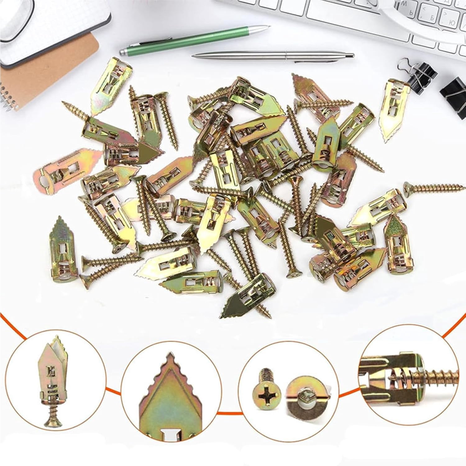 Drywall Expansion Anchors + High Strength Zinc Screws Kit, Self Drilling Drywall Anchors with Screws Kit, Suitable for Any Scenario