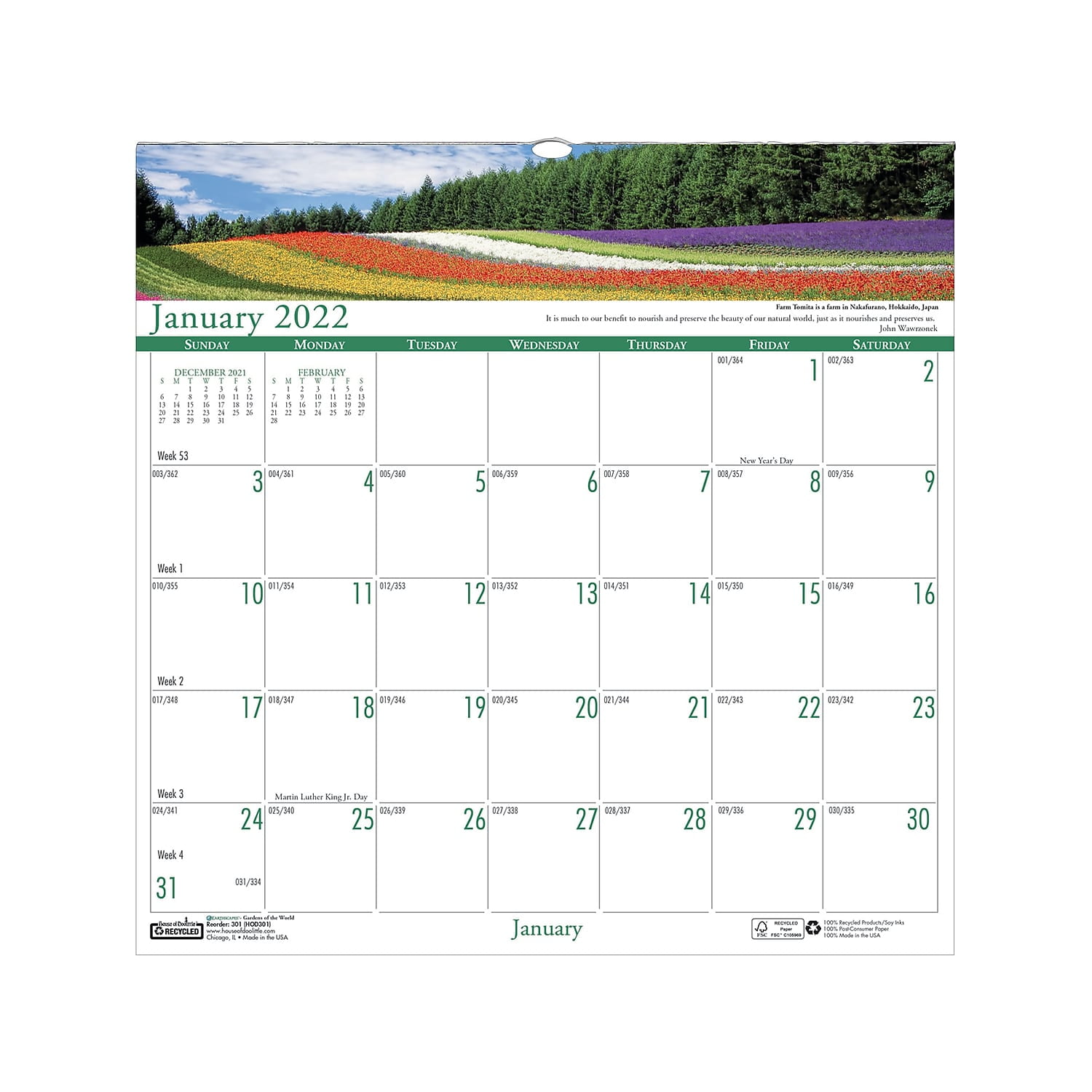 House of Doolittle 2022 12' x 12' Wall Calendar Earthscapes Gardens of the World Multicolor 301-22