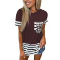 thumbnail image 1 of Nouveau T-Shirt Décontracté pour Femmes à Manches Courtes, Imprimé Rayé, Patchwork, Col Rond, Grande Taille, Poches, Blouse Ample, 1 of 2