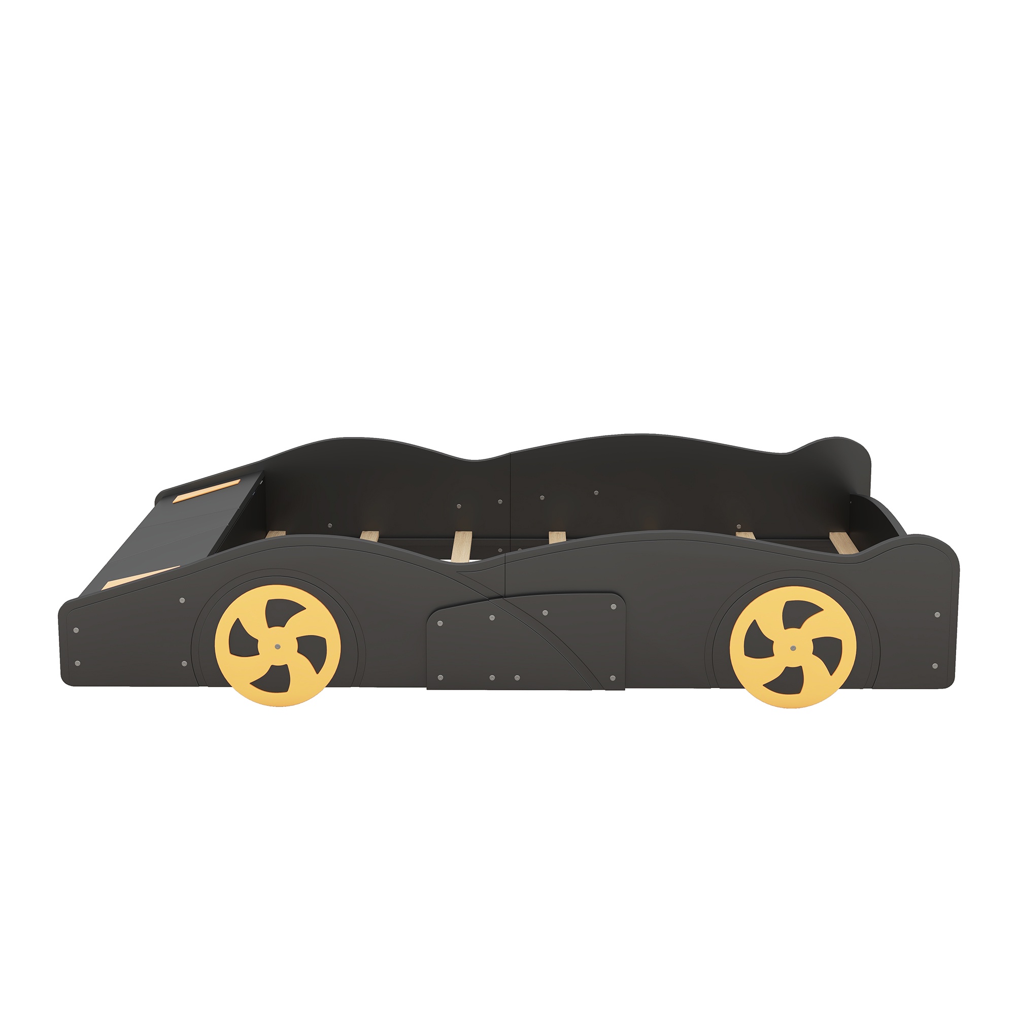 PORKISS Race Car Full Bed, Full Size Floor Bed with Storage, Toddler Bed with Slat, No Box Spring Needed, Montessori Bed, Full Bed for Kids, Boys, Black