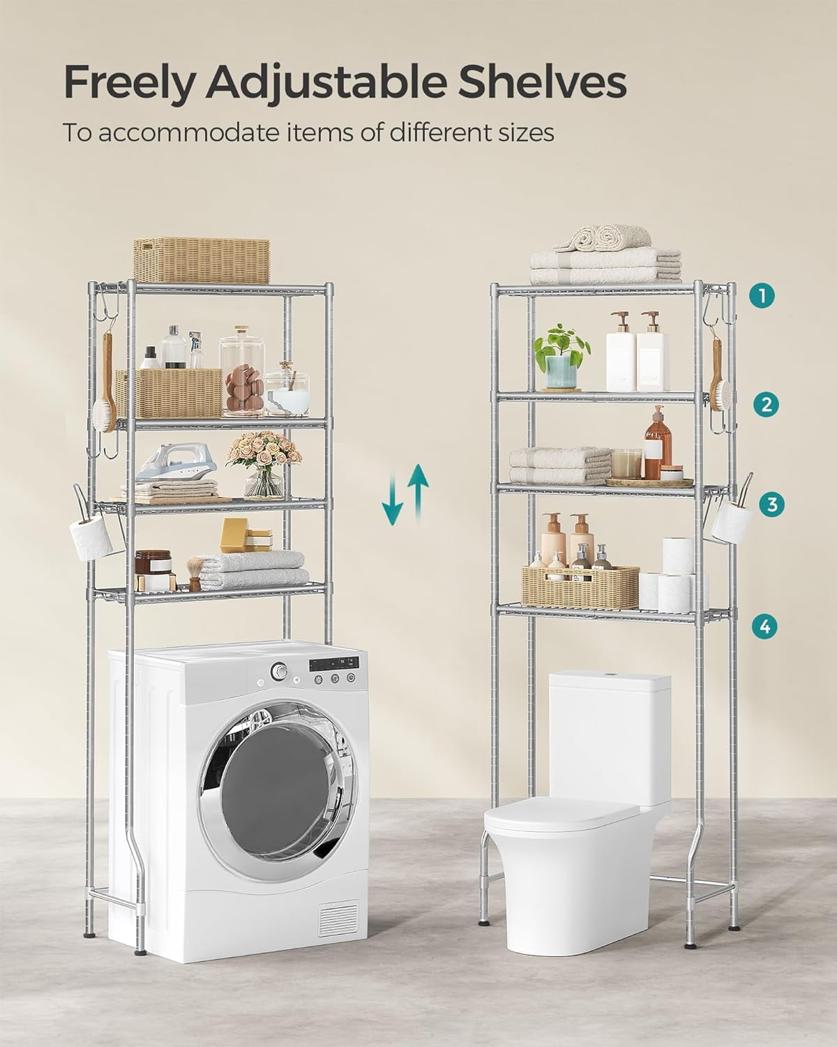 SONGMICS Over The Toilet Storage, 3-Tier Bamboo Over Toilet Bathroom  Organizer with Adjustable Shelf, Fit Most Toilets, Space-Saving, Easy  Assembly Grey Ginger White Rust Brown