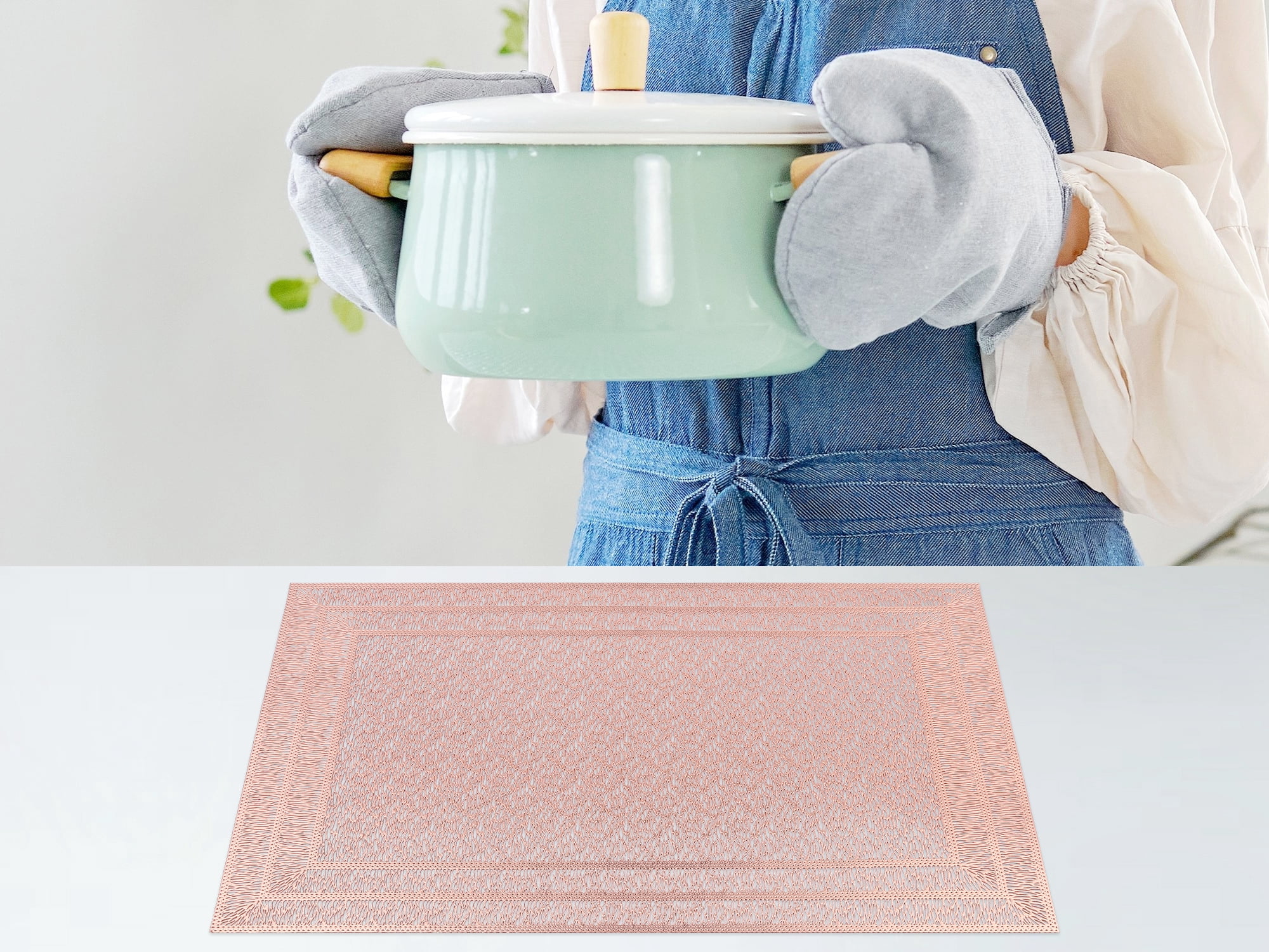 Unique Bargains Washable Placemats Set of 6 Trimmed Placemats for Dining Table Rose Gold