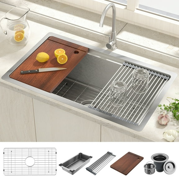Lafati 30" Kitchen Sink Single Bowl Stainless Steel Workstation Sink with Accessories