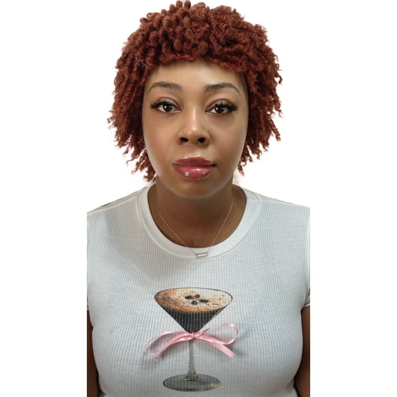 LUXLUXE Kayla Curly Locs 11 in Long Full Wig Full Cap Wig, Heat Resistant Fibers, Brown with Copper Red