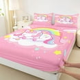 thumbnail image 4 of Feelyou Dreamy Unicorn Child Twin Sheet Sets, Cartoon Stars Rainbow Twin Fitted Sheet, Girly Pink Animal Flat Sheet, Lightweight Room Decor, 3 Pieces, 4 of 8