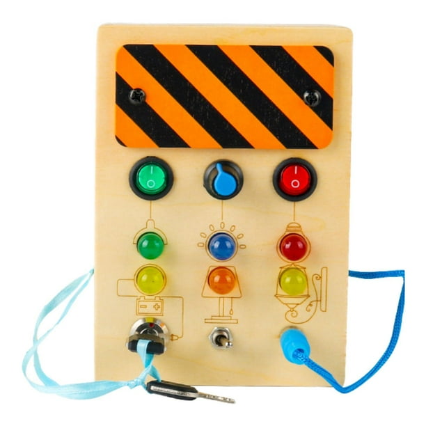 Tablero de actividades de madera Montessori con luces LED, juguete con interruptor, juguete de desarrollo sensorial A