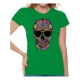 thumbnail image 1 of Awkward Styles Women's Black Flowered Skull Graphic T-shirt Tops Floral Sugar Skull Day of Dead, 1 of 4