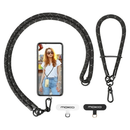 MoKo Crossbody Cell Phone Lanyard & Phone Wrist Strap Compatible for iPhone Samsung Galaxy, 2 Pcs, Black