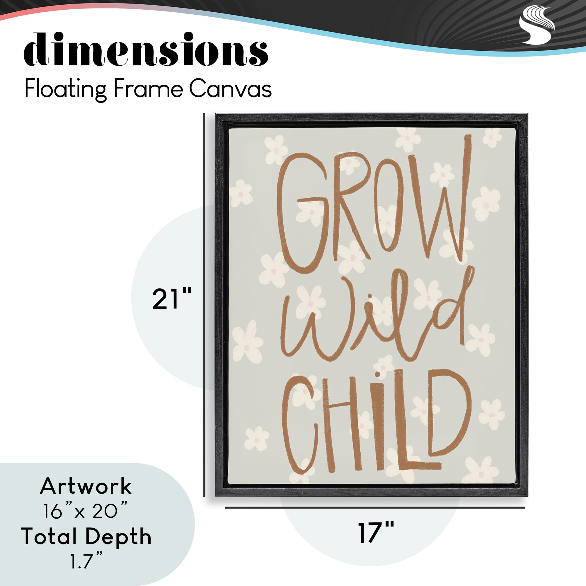 Grow Wild Child Flowers Black Framed Floater Canvas Wall Art, design by Katie Griggs