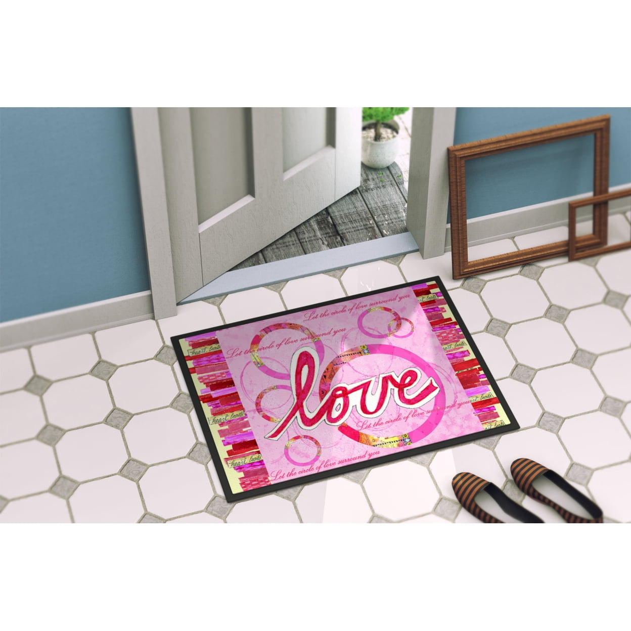 Carolines Treasures PJC1115MAT Love is a Circle Valentines Day Door Mat Indoor Rug or Outdoor Welcome Mat 18x27 Doormat