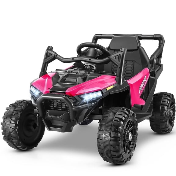 Funcid 12 Volt Ride on Toys with Remote Control, 2*100W Ride ons, Electric Car w/ Bluetooth, Battery Indicator, Knob Volume Control, Max Speed 3.1 MPH, Aged 3-6, Rose Red