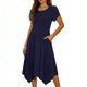 thumbnail image 1 of Mujeres Manga Corta Tops Estilo Casual Cuello Redondo Sólido Irregular Doblado Vestido, Vestido de Manga Corta para las Mujeres Falda Primavera Verano Diario, 1 of 6