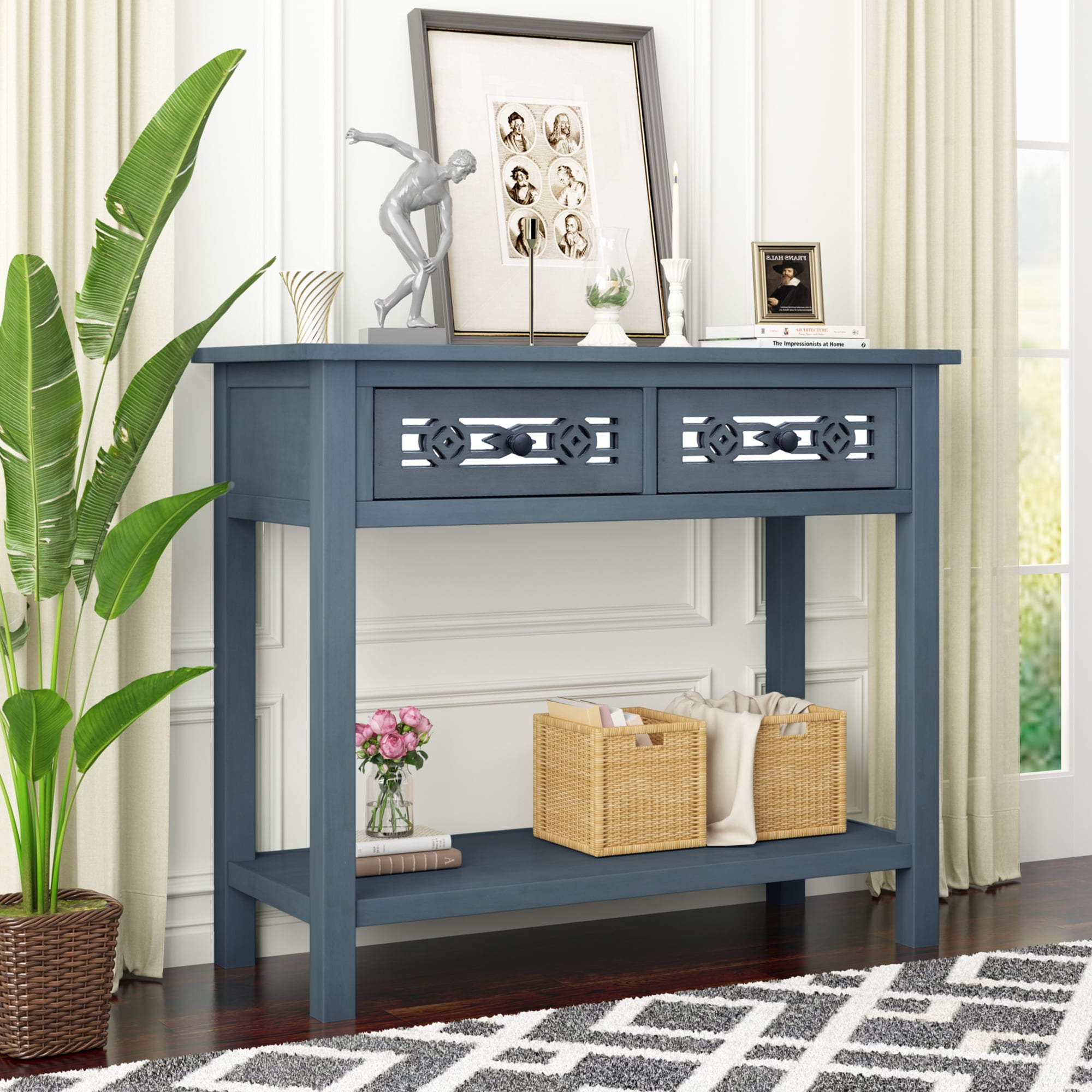 Modern Side Table, Long Narrow Console Table for Entryway, Home Side