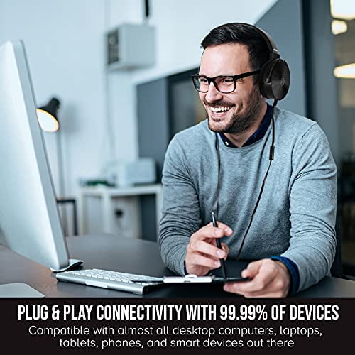 Premium Classroom Headphone Mic Set by Sonitum 3.5mm Jack Stereo Sound Earphones with Microphone Soft Swivel On Ear Pads Perfect for E Learning Meetings Calls Bulk Pack of 5 Black