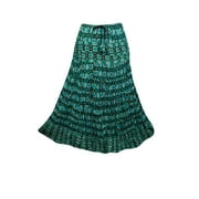 Mogul Women's Maxi Skirt Green Holiday Indian Ethnic Long Skirts