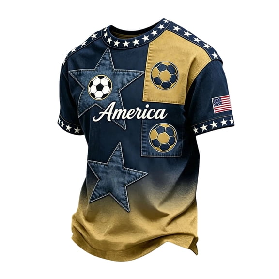 Fgvctg Men USA Soccer Jersey, American Flag Liberty Statue Print Short Sleeve Football T-Shirt, Quick Dry Sports Training Uniform for Independence Day Game Day Dark Blue S