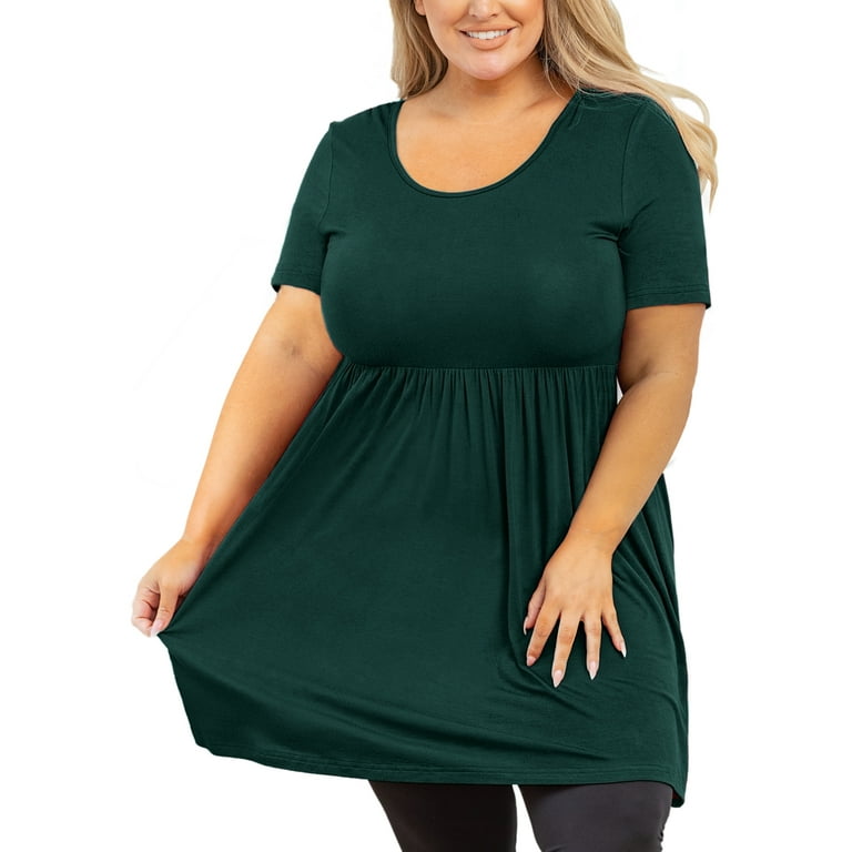 SHOWMALL Plus Size Women Top Short Sleeves Dark Green 0X Tunic Tops Scoop  Neck Summer Flowy Maternity Clothing Shirt for Leggings 