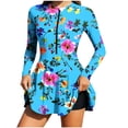 thumbnail image 2 of Long Sleeve Rash Guard Swimdress for Women Built-in Bra One Piece Swimsuits with Shorts Zip Front Surf Suit Floral Print Full Coverage Tummy Control Bathing Suits, 2 of 9