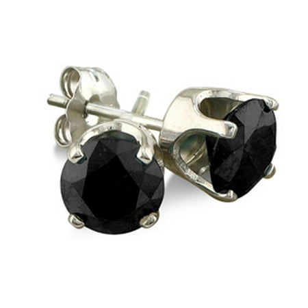 1ct Black Diamond Stud Earrings in 10k White Gold