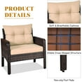 thumbnail image 6 of Costway 3 PCS Patio PE Wicker Furniture Set with Cushions and Tempered Glass Coffee Table Brown, 6 of 8