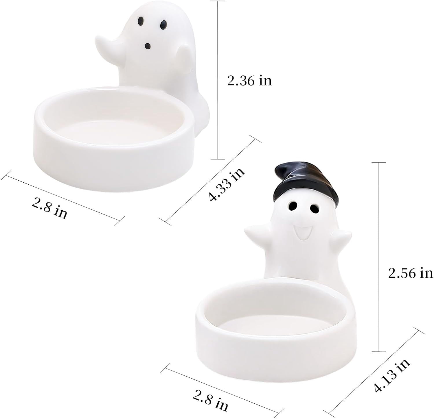 Set of 2 Cute Ghost Tealight Candle Holders, Halloween Decorations Indoor, Small Cartoon Ceramic Taper Tealight Candle Holder for Home Office Party Wedding Holiday Decor Gift, Not Included Candle