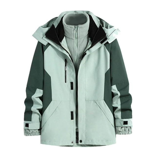 Bowake Veste de Pluie pour Hommes Chaude Hiver Fermeture Éclair Coupe-Vent Imperméable Randonnée Extérieure avec Capuche Grande Taille