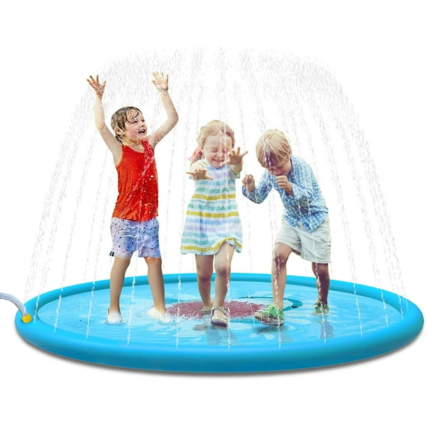 Amazon Com Inflatable Splash Pad Sprinkle And Splash Play Mat 69 Outdoor Backyard Sprinklers Toys For Toodler Boys Girls Dogs Children Fountain Baby Water Playmat Splashpad With Wading Pool Yellow Toys Games