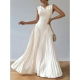 thumbnail image 6 of Women'S Maxi Dress Sleeveless Pleated A Line Mock Neck Flowy Long Dresses White S, 6 of 8