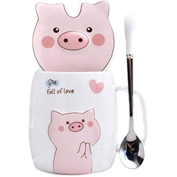 Ceramic Pig Coffee Mug Water Tea Cup With Lid Spoon$$Home Decor, Kitchen, & Other