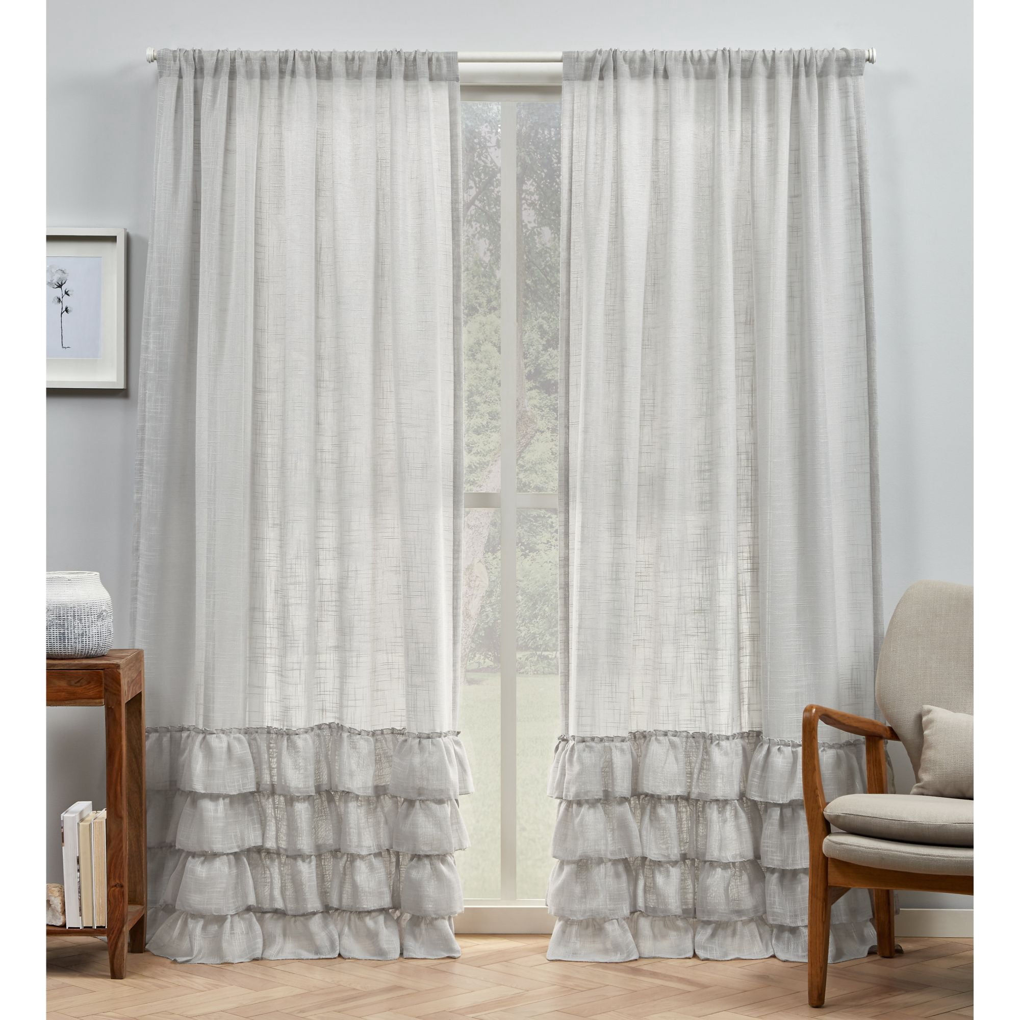 Exclusive Home Curtains Jacinta Bottom Ruffle Sheer Rod Pocket Curtain ...