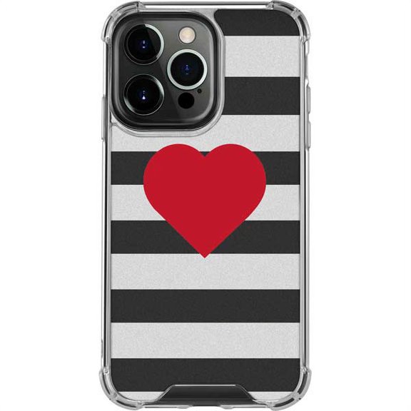 Skinit Hearts Black And White Striped Heart iPhone 14 Pro Clear Case